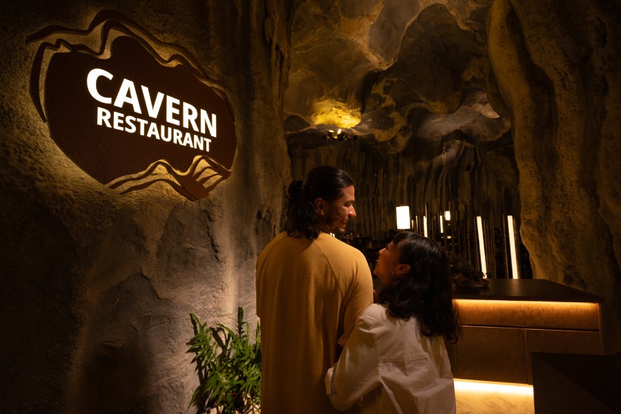 Cave-inspired interior of Cavern Restaurant at Rainforest Wild Adventure
